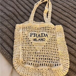Prada Cream Crochet Tote Bag